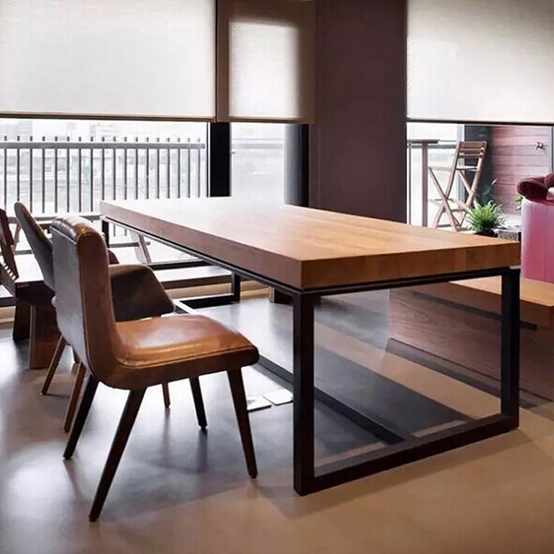 Rectangle Modern Dining Table Wood Color Trestle Base Dining Table with Solid Wood Clearhalo ' dining_table' 'Dining Tables & Seating' 'Dining Tables' 'furn' 'furn_dining_table' 'Furniture' 'furniture_dining_table' 'Kitchen & Dining Furniture' 'kitchen&dining_furn' 'kitchen' 'kitchen_dining_table' 3959316