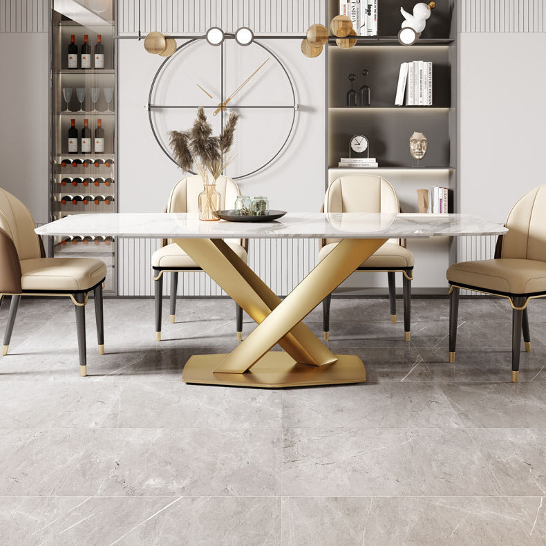 Traditional Luxury Style Dining Table White Rectangle Sintered Stone Table Clearhalo ' dining_table' 'Dining Tables & Seating' 'Dining Tables' 'furn' 'furn_dining_table' 'Furniture' 'furniture_dining_table' 'Kitchen & Dining Furniture' 'kitchen&dining_furn' 'kitchen' 'kitchen_dining_table' 3959356