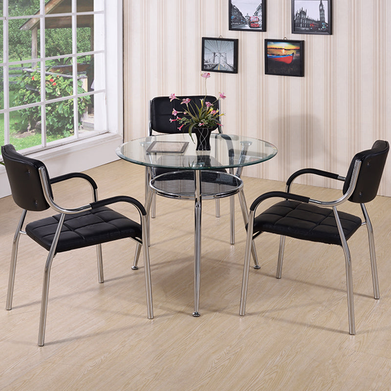 Modern Style Glass Dining Table Clear Round Table with 3 Legs for Home Use Clearhalo ' dining_table' 'Dining Tables & Seating' 'Dining Tables' 'furn' 'furn_dining_table' 'Furniture' 'furniture_dining_table' 'Kitchen & Dining Furniture' 'kitchen&dining_furn' 'kitchen' 'kitchen_dining_table' 3959410