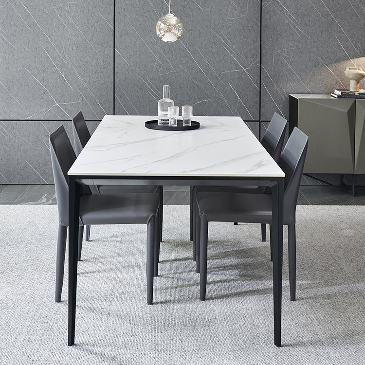 Simple Sintered Stone Top White Dining Table Rectangle Shape Dining Table for Kitchen Clearhalo ' dining_table' 'Dining Tables & Seating' 'Dining Tables' 'Furniture' 'furniture_dining_table' 'Kitchen & Dining Furniture' 'kitchen&dining_furn' 'kitchen' 'kitchen_dining_table' 3959484