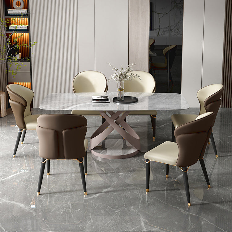 Casual Sintered Stone Standard Dining Table Rectangle Shape Dining Table with Pedestal Base Clearhalo ' dining_table' 'Dining Tables & Seating' 'Dining Tables' 'furn' 'furn_dining_table' 'Furniture' 'furniture_dining_table' 'Kitchen & Dining Furniture' 'kitchen&dining_furn' 'kitchen' 'kitchen_dining_table' 3959564