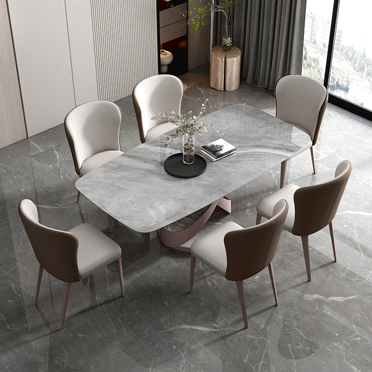 Casual Sintered Stone Standard Dining Table Rectangle Shape Dining Table with Pedestal Base Gray Without Chairs Clearhalo ' dining_table' 'Dining Tables & Seating' 'Dining Tables' 'furn' 'furn_dining_table' 'Furniture' 'furniture_dining_table' 'Kitchen & Dining Furniture' 'kitchen&dining_furn' 'kitchen' 'kitchen_dining_table' 3959565