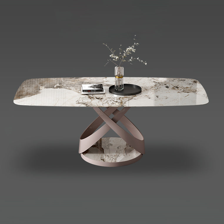 Casual Sintered Stone Standard Dining Table Rectangle Shape Dining Table with Pedestal Base Clearhalo ' dining_table' 'Dining Tables & Seating' 'Dining Tables' 'furn' 'furn_dining_table' 'Furniture' 'furniture_dining_table' 'Kitchen & Dining Furniture' 'kitchen&dining_furn' 'kitchen' 'kitchen_dining_table' 3959572