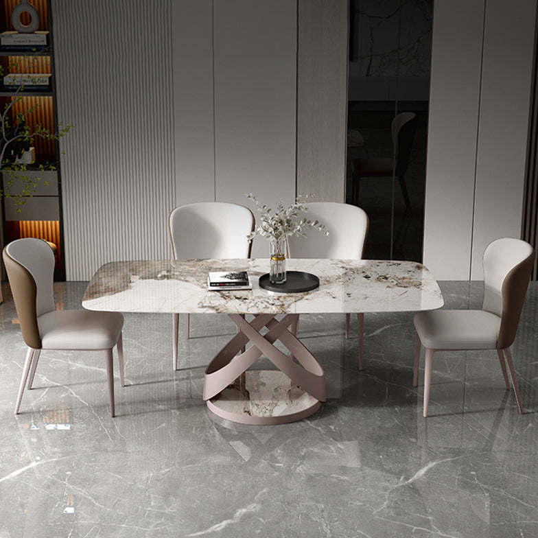 Casual Sintered Stone Standard Dining Table Rectangle Shape Dining Table with Pedestal Base Clearhalo ' dining_table' 'Dining Tables & Seating' 'Dining Tables' 'furn' 'furn_dining_table' 'Furniture' 'furniture_dining_table' 'Kitchen & Dining Furniture' 'kitchen&dining_furn' 'kitchen' 'kitchen_dining_table' 3959575