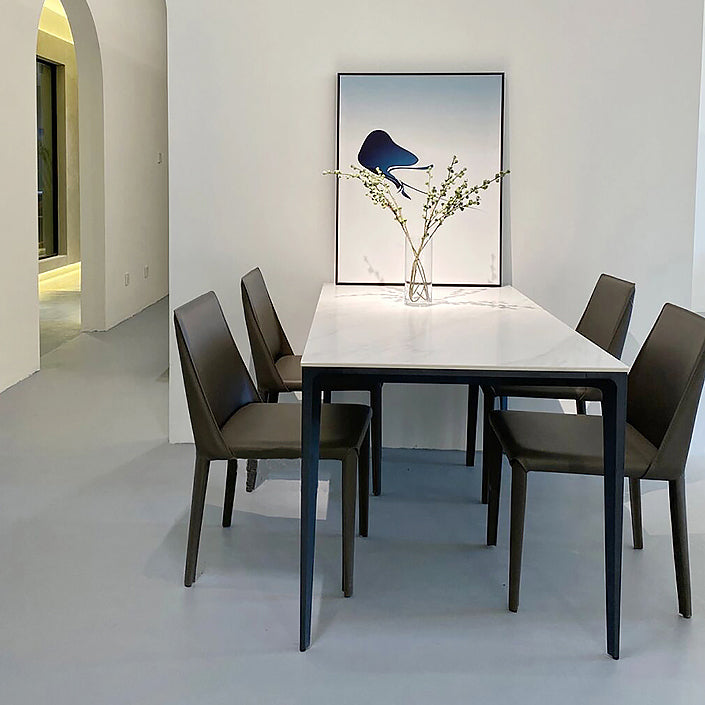 Simple Kitchen Rectangle Shape Dining Table Sintered Stone Top Dining Table with 4 Legs Base Clearhalo ' dining_table' 'Dining Tables & Seating' 'Dining Tables' 'furn' 'furn_dining_table' 'Furniture' 'furniture_dining_table' 'Kitchen & Dining Furniture' 'kitchen&dining_furn' 'kitchen' 'kitchen_dining_table' 3959580