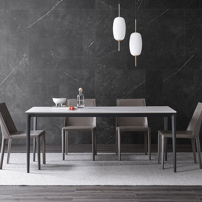Simple Kitchen Rectangle Shape Dining Table Sintered Stone Top Dining Table with 4 Legs Base Clearhalo ' dining_table' 'Dining Tables & Seating' 'Dining Tables' 'furn' 'furn_dining_table' 'Furniture' 'furniture_dining_table' 'Kitchen & Dining Furniture' 'kitchen&dining_furn' 'kitchen' 'kitchen_dining_table' 3959581