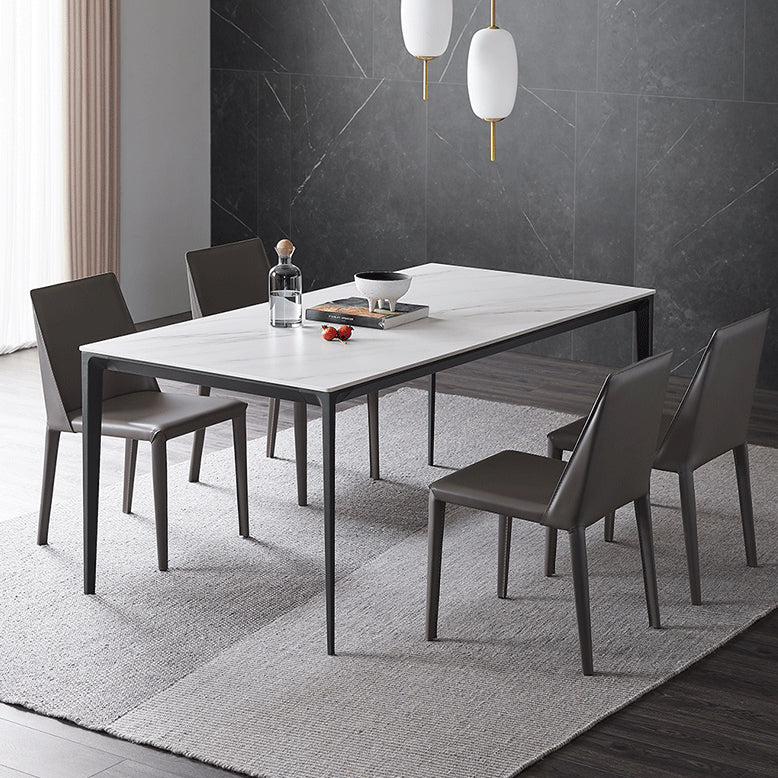 Simple Kitchen Rectangle Shape Dining Table Sintered Stone Top Dining Table with 4 Legs Base Clearhalo ' dining_table' 'Dining Tables & Seating' 'Dining Tables' 'furn' 'furn_dining_table' 'Furniture' 'furniture_dining_table' 'Kitchen & Dining Furniture' 'kitchen&dining_furn' 'kitchen' 'kitchen_dining_table' 3959582