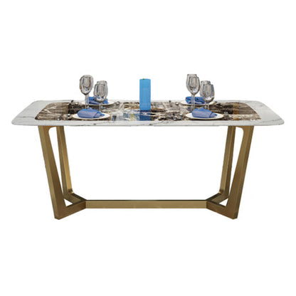 Metal Traditional Luxury Rectangle Table Marble Top Table with Trestle Base Black Without Chairs Clearhalo ' dining_table' 'Dining Tables & Seating' 'Dining Tables' 'furn' 'furn_dining_table' 'Furniture' 'furniture_dining_table' 'Kitchen & Dining Furniture' 'kitchen&dining_furn' 'kitchen' 'kitchen_dining_table' 3959634