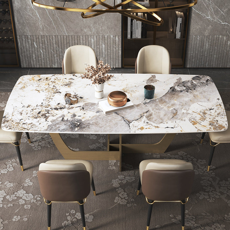 Metal Traditional Luxury Rectangle Table Sintered Stone Table for Dining Room and Kitchen Clearhalo ' dining_table' 'Dining Tables & Seating' 'Dining Tables' 'furn' 'furn_dining_table' 'Furniture' 'furniture_dining_table' 'Kitchen & Dining Furniture' 'kitchen&dining_furn' 'kitchen' 'kitchen_dining_table' 3959645