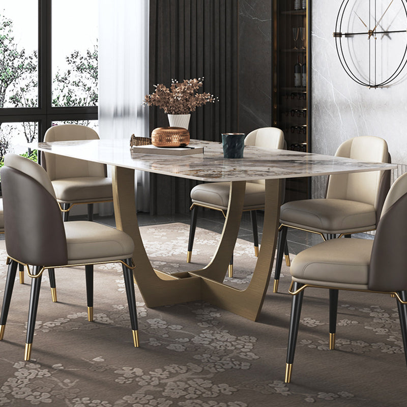 Metal Traditional Luxury Rectangle Table Sintered Stone Table for Dining Room and Kitchen Clearhalo ' dining_table' 'Dining Tables & Seating' 'Dining Tables' 'furn' 'furn_dining_table' 'Furniture' 'furniture_dining_table' 'Kitchen & Dining Furniture' 'kitchen&dining_furn' 'kitchen' 'kitchen_dining_table' 3959648