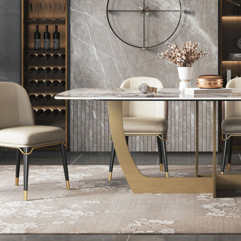 Metal Traditional Luxury Rectangle Table Sintered Stone Table for Dining Room and Kitchen Clearhalo ' dining_table' 'Dining Tables & Seating' 'Dining Tables' 'furn' 'furn_dining_table' 'Furniture' 'furniture_dining_table' 'Kitchen & Dining Furniture' 'kitchen&dining_furn' 'kitchen' 'kitchen_dining_table' 3959652