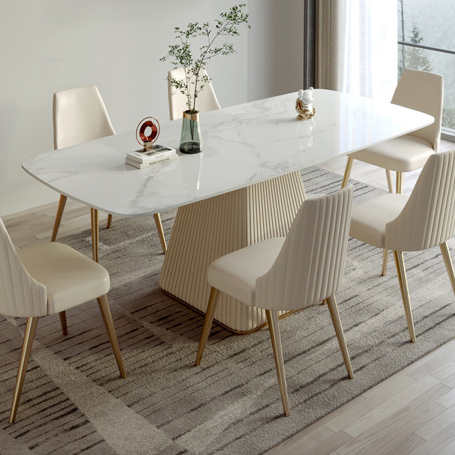 Metal Traditional Luxury Rectangular Dining Table Sintered Stone Table with Pedestal Base Clearhalo ' dining_table' 'Dining Tables & Seating' 'Dining Tables' 'furn' 'furn_dining_table' 'Furniture' 'furniture_dining_table' 'Kitchen & Dining Furniture' 'kitchen&dining_furn' 'kitchen' 'kitchen_dining_table' 3959671