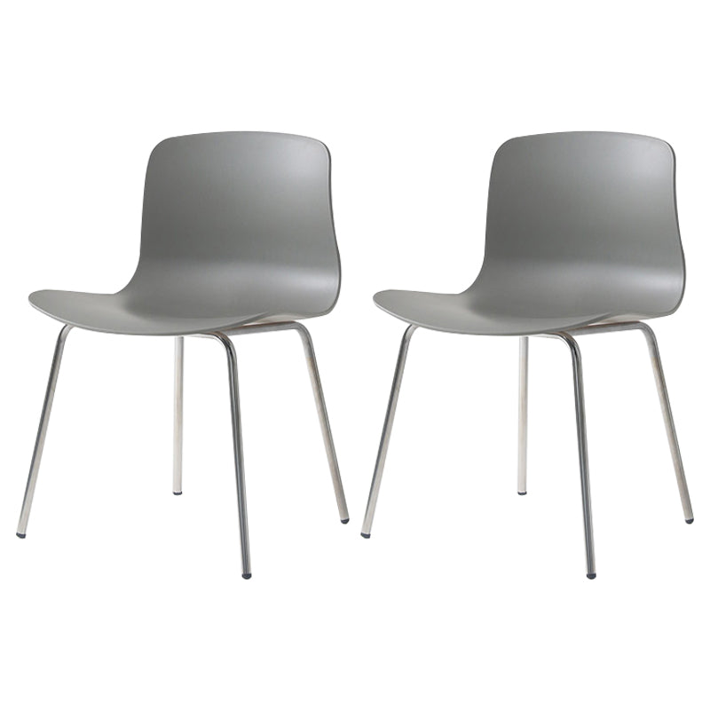 Contemporary Metal Dining Armless Chairs Plastic Dining Chairs for Restaurant Grey 2 Piece Set Silver Clearhalo ' kitchen&dining_furn' 'Dining Chairs' 'Dining Tables & Seating' 'dining_chair' 'furn' 'furn_dining_chair' 'Furniture' 'furniture_dining_chair' 'Kitchen & Dining Furniture' 'kitchen' 3966641