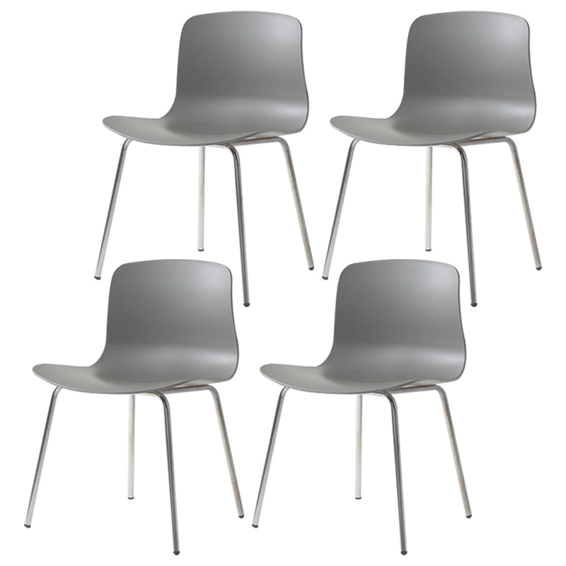 Contemporary Metal Dining Armless Chairs Plastic Dining Chairs for Restaurant Grey 4 Piece Set Silver Clearhalo ' kitchen&dining_furn' 'Dining Chairs' 'Dining Tables & Seating' 'dining_chair' 'furn' 'furn_dining_chair' 'Furniture' 'furniture_dining_chair' 'Kitchen & Dining Furniture' 'kitchen' 3966642
