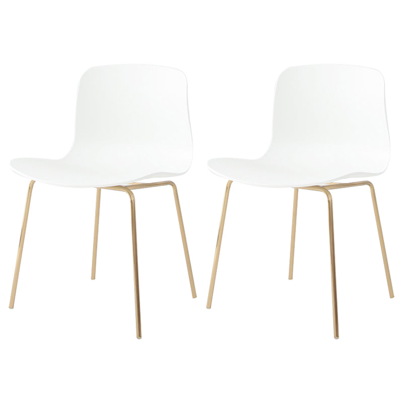 Contemporary Metal Dining Armless Chairs Plastic Dining Chairs for Restaurant White 2 Piece Set Brass Gold Clearhalo ' kitchen&dining_furn' 'Dining Chairs' 'Dining Tables & Seating' 'dining_chair' 'furn' 'furn_dining_chair' 'Furniture' 'furniture_dining_chair' 'Kitchen & Dining Furniture' 'kitchen' 3966647