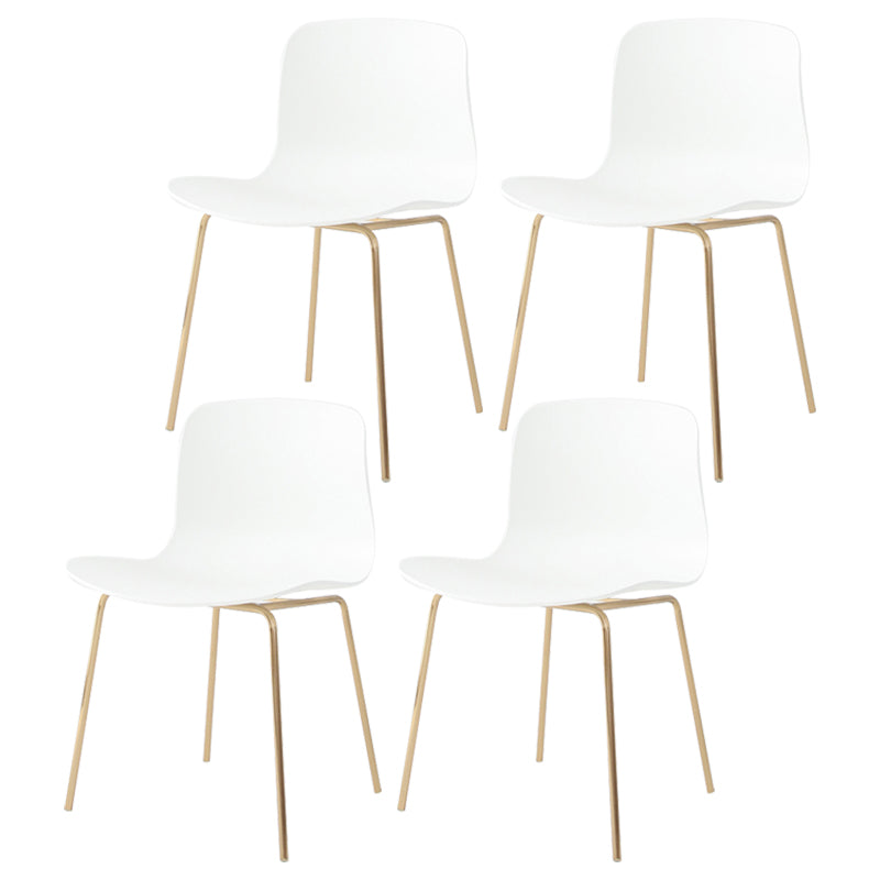 Contemporary Metal Dining Armless Chairs Plastic Dining Chairs for Restaurant White 4 Piece Set Brass Gold Clearhalo ' kitchen&dining_furn' 'Dining Chairs' 'Dining Tables & Seating' 'dining_chair' 'furn' 'furn_dining_chair' 'Furniture' 'furniture_dining_chair' 'Kitchen & Dining Furniture' 'kitchen' 3966648