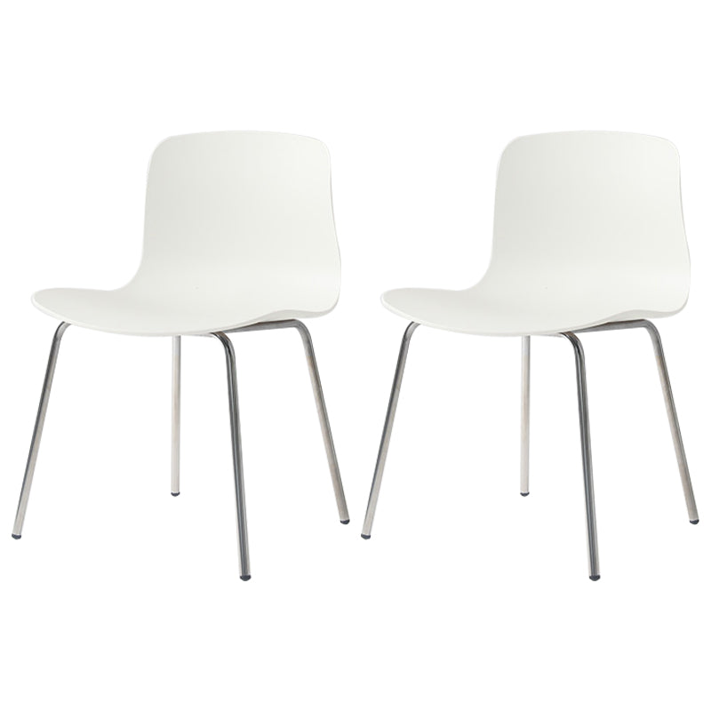 Contemporary Metal Dining Armless Chairs Plastic Dining Chairs for Restaurant White 2 Piece Set Silver Clearhalo ' kitchen&dining_furn' 'Dining Chairs' 'Dining Tables & Seating' 'dining_chair' 'furn' 'furn_dining_chair' 'Furniture' 'furniture_dining_chair' 'Kitchen & Dining Furniture' 'kitchen' 3966650