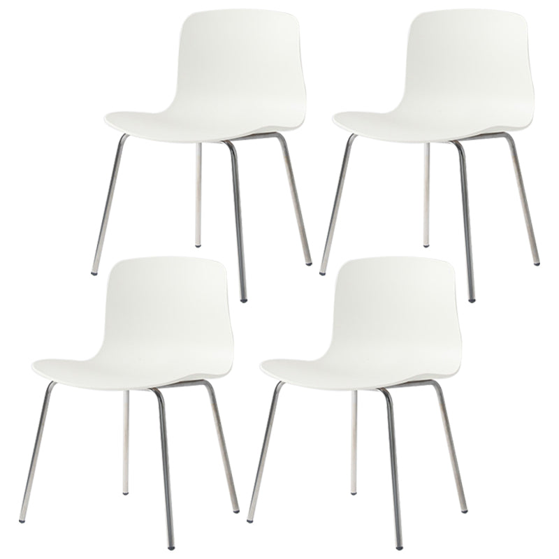 Contemporary Metal Dining Armless Chairs Plastic Dining Chairs for Restaurant White 4 Piece Set Silver Clearhalo ' kitchen&dining_furn' 'Dining Chairs' 'Dining Tables & Seating' 'dining_chair' 'furn' 'furn_dining_chair' 'Furniture' 'furniture_dining_chair' 'Kitchen & Dining Furniture' 'kitchen' 3966651