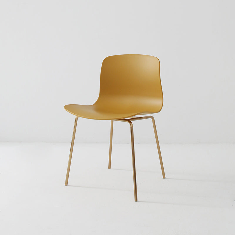 Contemporary Metal Dining Armless Chairs Plastic Dining Chairs for Restaurant Yellow 1 Piece Brass Gold Clearhalo ' kitchen&dining_furn' 'Dining Chairs' 'Dining Tables & Seating' 'dining_chair' 'furn' 'furn_dining_chair' 'Furniture' 'furniture_dining_chair' 'Kitchen & Dining Furniture' 'kitchen' 3966655