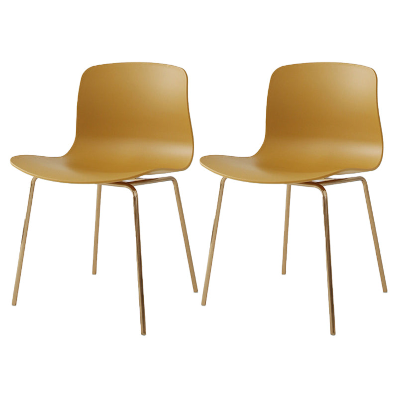 Contemporary Metal Dining Armless Chairs Plastic Dining Chairs for Restaurant Yellow 2 Piece Set Brass Gold Clearhalo ' kitchen&dining_furn' 'Dining Chairs' 'Dining Tables & Seating' 'dining_chair' 'furn' 'furn_dining_chair' 'Furniture' 'furniture_dining_chair' 'Kitchen & Dining Furniture' 'kitchen' 3966656