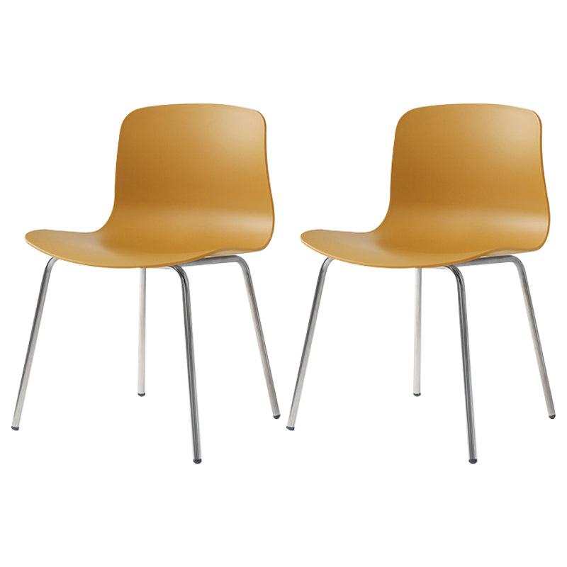 Contemporary Metal Dining Armless Chairs Plastic Dining Chairs for Restaurant Yellow 2 Piece Set Silver Clearhalo ' kitchen&dining_furn' 'Dining Chairs' 'Dining Tables & Seating' 'dining_chair' 'furn' 'furn_dining_chair' 'Furniture' 'furniture_dining_chair' 'Kitchen & Dining Furniture' 'kitchen' 3966659