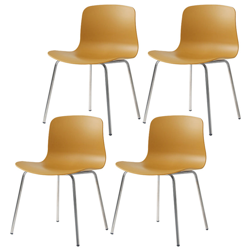 Contemporary Metal Dining Armless Chairs Plastic Dining Chairs for Restaurant Yellow 4 Piece Set Silver Clearhalo ' kitchen&dining_furn' 'Dining Chairs' 'Dining Tables & Seating' 'dining_chair' 'furn' 'furn_dining_chair' 'Furniture' 'furniture_dining_chair' 'Kitchen & Dining Furniture' 'kitchen' 3966660