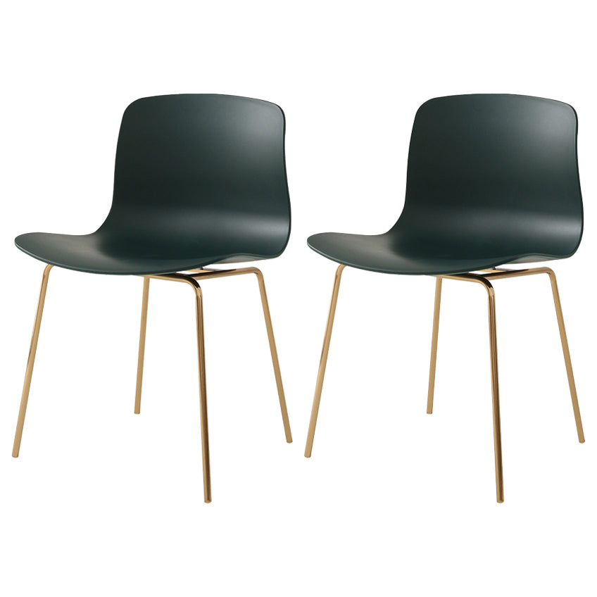 Contemporary Metal Dining Armless Chairs Plastic Dining Chairs for Restaurant Blackish Green 2 Piece Set Brass Gold Clearhalo ' kitchen&dining_furn' 'Dining Chairs' 'Dining Tables & Seating' 'dining_chair' 'furn' 'furn_dining_chair' 'Furniture' 'furniture_dining_chair' 'Kitchen & Dining Furniture' 'kitchen' 3966665