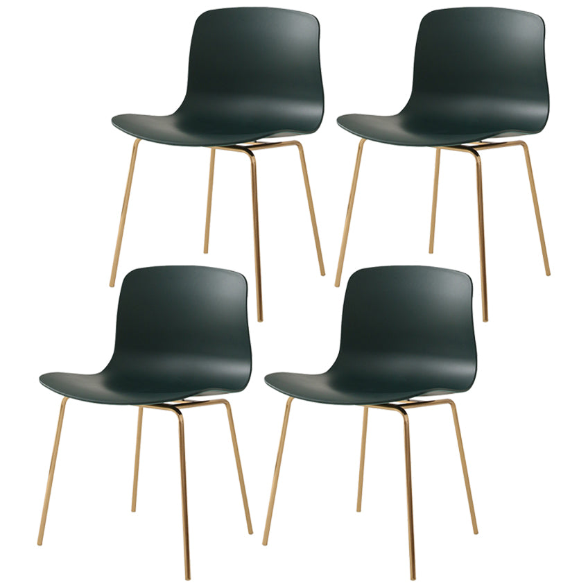 Contemporary Metal Dining Armless Chairs Plastic Dining Chairs for Restaurant Blackish Green 4 Piece Set Brass Gold Clearhalo ' kitchen&dining_furn' 'Dining Chairs' 'Dining Tables & Seating' 'dining_chair' 'furn' 'furn_dining_chair' 'Furniture' 'furniture_dining_chair' 'Kitchen & Dining Furniture' 'kitchen' 3966666