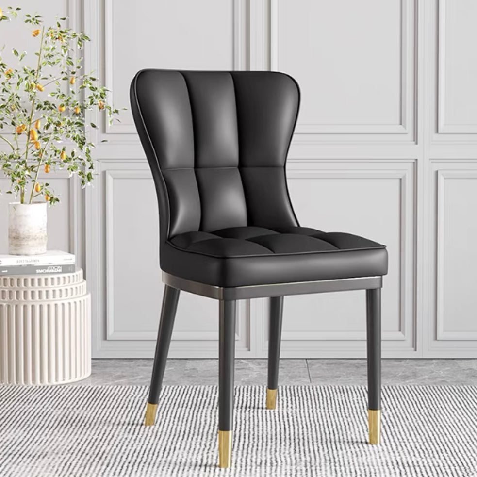 Glam Style Metal Dining Room Chairs Armless Upholstered Linen Fabric Dining Chair for Home Use Black 1 Piece Clearhalo ' kitchen&dining_furn' 'Dining Chairs' 'Dining Tables & Seating' 'dining_chair' 'furn' 'furn_dining_chair' 'Furniture' 'furniture_dining_chair' 'Kitchen & Dining Furniture' 'kitchen' 3966714