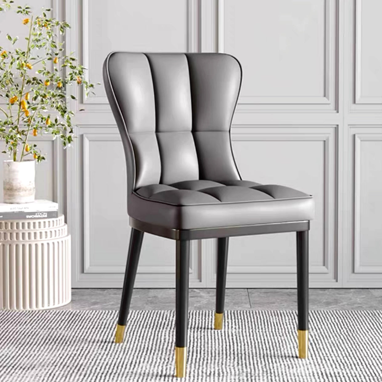 Glam Style Metal Dining Room Chairs Armless Upholstered Linen Fabric Dining Chair for Home Use Dark Gray 1 Piece Clearhalo ' kitchen&dining_furn' 'Dining Chairs' 'Dining Tables & Seating' 'dining_chair' 'furn' 'furn_dining_chair' 'Furniture' 'furniture_dining_chair' 'Kitchen & Dining Furniture' 'kitchen' 3966719