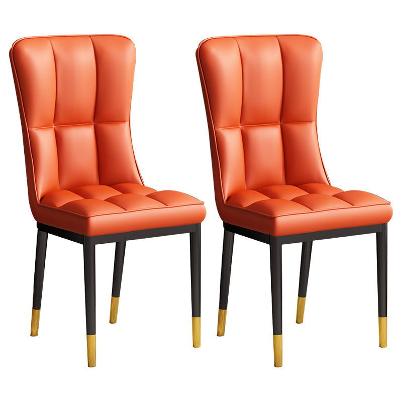 Glam Style Metal Dining Room Chairs Armless Upholstered Linen Fabric Dining Chair for Home Use Orange 2 Piece Set Clearhalo ' kitchen&dining_furn' 'Dining Chairs' 'Dining Tables & Seating' 'dining_chair' 'furn' 'furn_dining_chair' 'Furniture' 'furniture_dining_chair' 'Kitchen & Dining Furniture' 'kitchen' 3966727