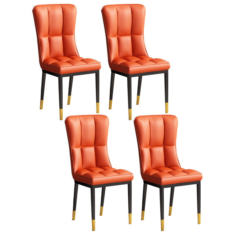 Glam Style Metal Dining Room Chairs Armless Upholstered Linen Fabric Dining Chair for Home Use Orange 4 Piece Set Clearhalo ' kitchen&dining_furn' 'Dining Chairs' 'Dining Tables & Seating' 'dining_chair' 'furn' 'furn_dining_chair' 'Furniture' 'furniture_dining_chair' 'Kitchen & Dining Furniture' 'kitchen' 3966729
