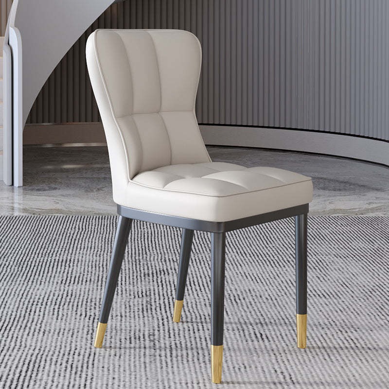 Glam Style Metal Dining Room Chairs Armless Upholstered Linen Fabric Dining Chair for Home Use Off-White 1 Piece Clearhalo ' kitchen&dining_furn' 'Dining Chairs' 'Dining Tables & Seating' 'dining_chair' 'furn' 'furn_dining_chair' 'Furniture' 'furniture_dining_chair' 'Kitchen & Dining Furniture' 'kitchen' 3966741