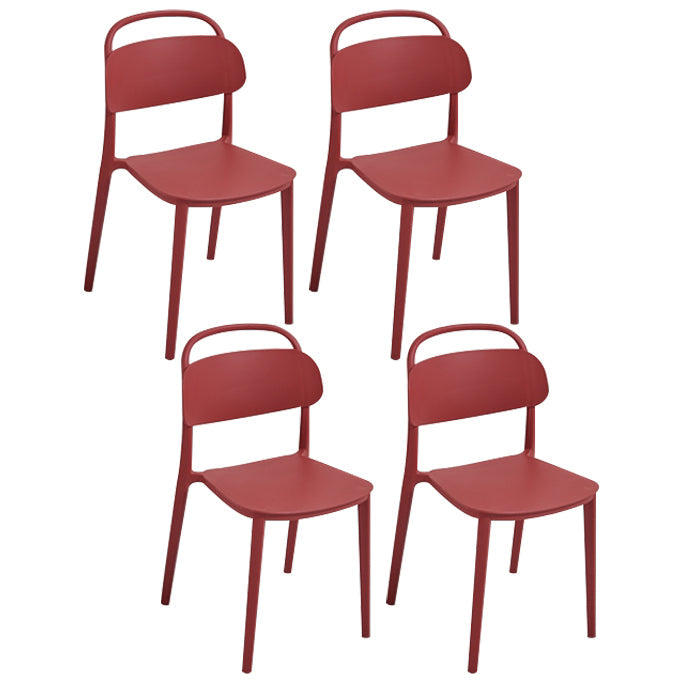 Scandinavian Plastic Chair Stackable Open Back Dining Chair in Matte Finish (Set of 4) Red Clearhalo ' kitchen&dining_furn' 'Dining Chairs' 'Dining Tables & Seating' 'dining_chair' 'furn' 'furn_dining_chair' 'Furniture' 'furniture_dining_chair' 'Kitchen & Dining Furniture' 'kitchen' 3966751
