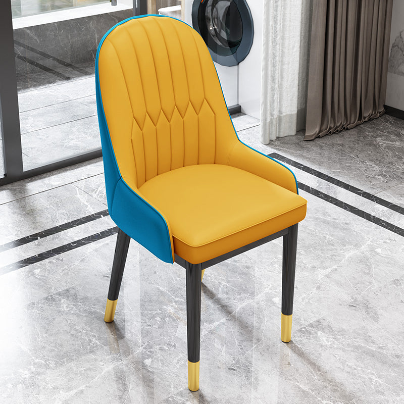 Indoor Scandinavian Arm Chair Upholstered Parsons Back Metal Dining Room Chair Yellow Blue 1 Piece Brass Gold Clearhalo ' kitchen&dining_furn' 'Dining Chairs' 'Dining Tables & Seating' 'dining_chair' 'furn' 'furn_dining_chair' 'Furniture' 'furniture_dining_chair' 'Kitchen & Dining Furniture' 'kitchen' 3966895
