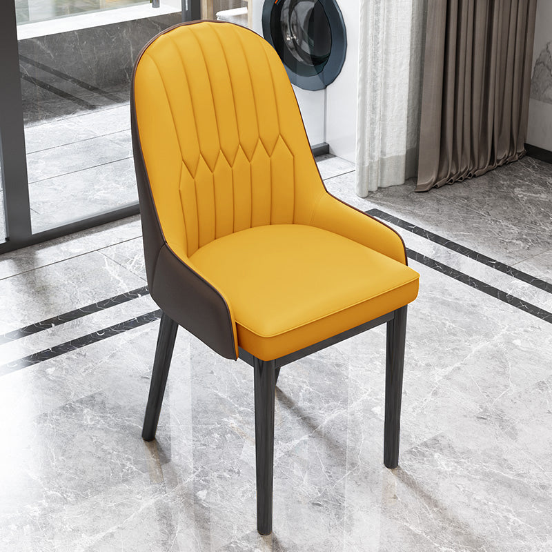 Indoor Scandinavian Arm Chair Upholstered Parsons Back Metal Dining Room Chair Yellow-Brown 1 Piece Black Clearhalo ' kitchen&dining_furn' 'Dining Chairs' 'Dining Tables & Seating' 'dining_chair' 'furn' 'furn_dining_chair' 'Furniture' 'furniture_dining_chair' 'Kitchen & Dining Furniture' 'kitchen' 3966910