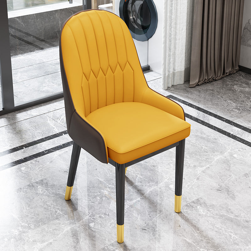 Indoor Scandinavian Arm Chair Upholstered Parsons Back Metal Dining Room Chair Yellow-Brown 1 Piece Brass Gold Clearhalo ' kitchen&dining_furn' 'Dining Chairs' 'Dining Tables & Seating' 'dining_chair' 'furn' 'furn_dining_chair' 'Furniture' 'furniture_dining_chair' 'Kitchen & Dining Furniture' 'kitchen' 3966913
