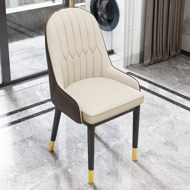 Indoor Scandinavian Arm Chair Upholstered Parsons Back Metal Dining Room Chair Off-White 1 Piece Brass Gold Clearhalo ' kitchen&dining_furn' 'Dining Chairs' 'Dining Tables & Seating' 'dining_chair' 'furn' 'furn_dining_chair' 'Furniture' 'furniture_dining_chair' 'Kitchen & Dining Furniture' 'kitchen' 3966925
