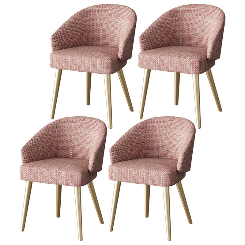 Scandinavian Indoor Arm Chair Upholstered Parsons Back Metal Dining Room Chair Pink 4 Piece Set Brass Gold Clearhalo ' kitchen&dining_furn' 'Dining Chairs' 'Dining Tables & Seating' 'dining_chair' 'furn' 'furn_dining_chair' 'Furniture' 'furniture_dining_chair' 'Kitchen & Dining Furniture' 'kitchen' 3966952