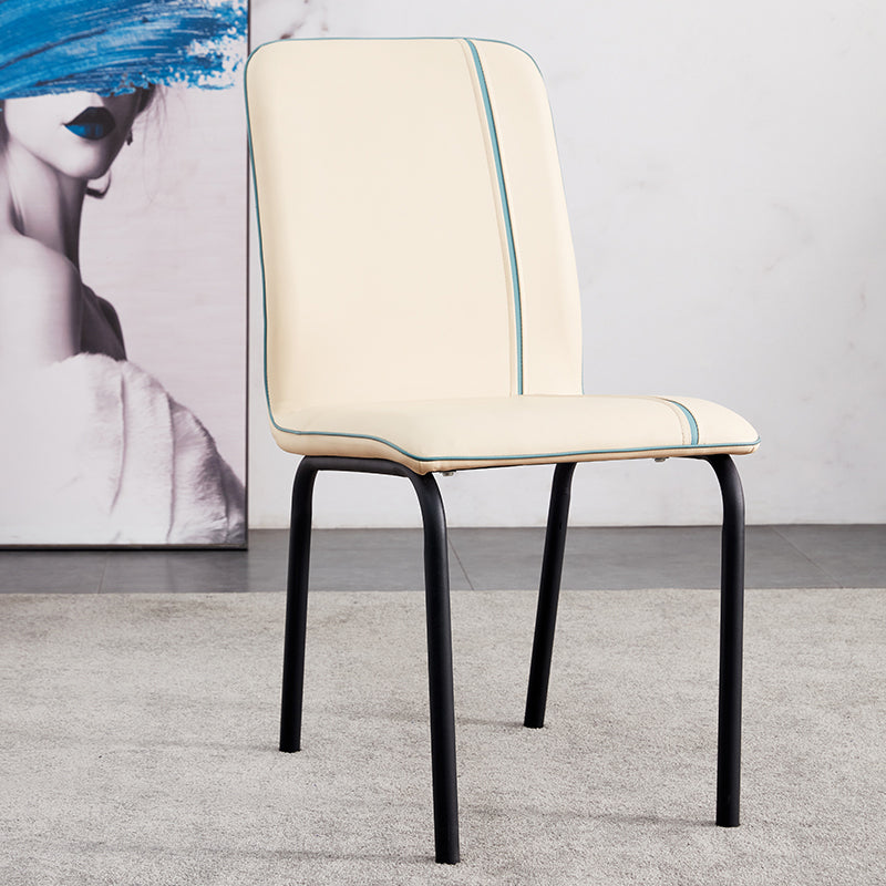 Contemporary Metal Dining Side Chair Dining Room Solid Back Armless Chair Beige 1 Piece Clearhalo ' kitchen&dining_furn' 'Dining Chairs' 'Dining Tables & Seating' 'dining_chair' 'furn' 'furn_dining_chair' 'Furniture' 'furniture_dining_chair' 'Kitchen & Dining Furniture' 'kitchen' 3966991