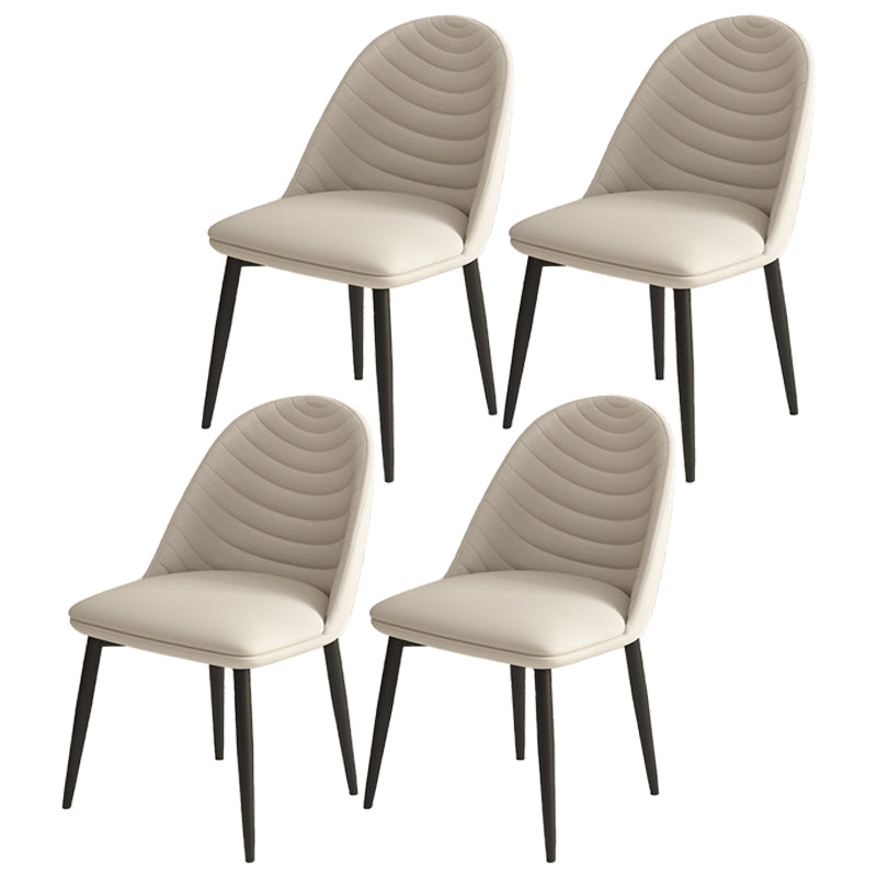 Contemporary Metal Dining Chairs Upholstered Armless Dining Leather Chairs for Home Use Off-White 4 Piece Set Clearhalo ' kitchen&dining_furn' 'Dining Chairs' 'Dining Tables & Seating' 'dining_chair' 'furn' 'furn_dining_chair' 'Furniture' 'furniture_dining_chair' 'Kitchen & Dining Furniture' 'kitchen' 3967084