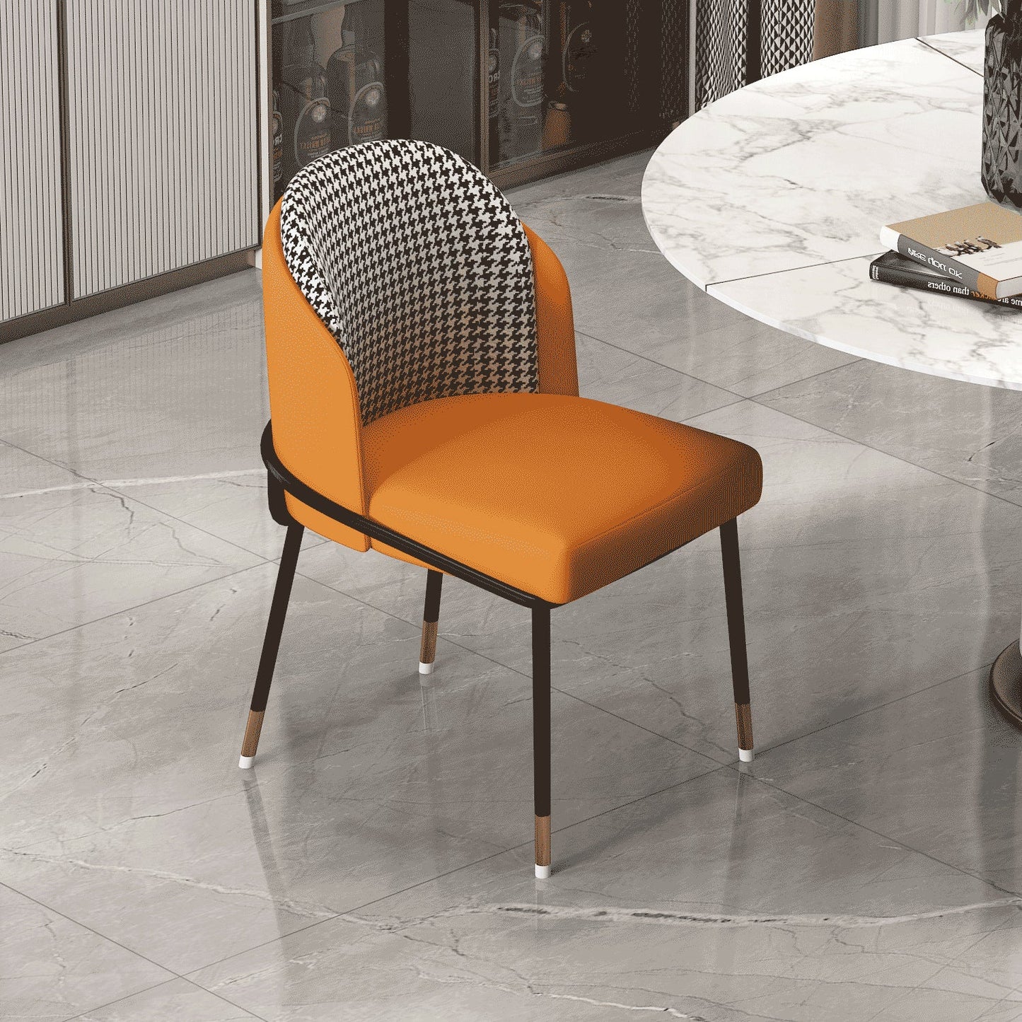 Glam Metal Dining Armless Chairs Upholstered Dining Room Chairs for Restaurant Orange 1 Piece Clearhalo ' kitchen&dining_furn' 'Dining Chairs' 'Dining Tables & Seating' 'dining_chair' 'furn' 'furn_dining_chair' 'Furniture' 'furniture_dining_chair' 'Kitchen & Dining Furniture' 'kitchen' 3967113