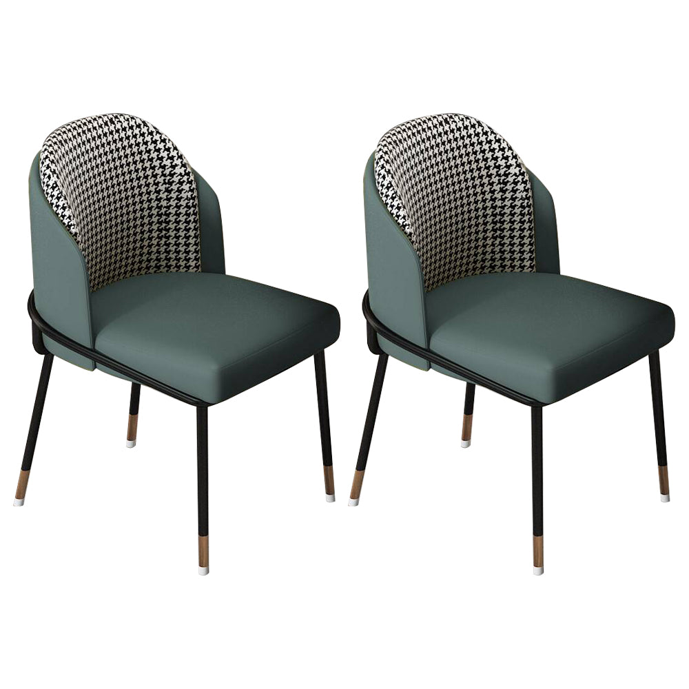 Glam Metal Dining Armless Chairs Upholstered Dining Room Chairs for Restaurant Blackish Green 2 Piece Set Clearhalo ' kitchen&dining_furn' 'Dining Chairs' 'Dining Tables & Seating' 'dining_chair' 'furn' 'furn_dining_chair' 'Furniture' 'furniture_dining_chair' 'Kitchen & Dining Furniture' 'kitchen' 3967135