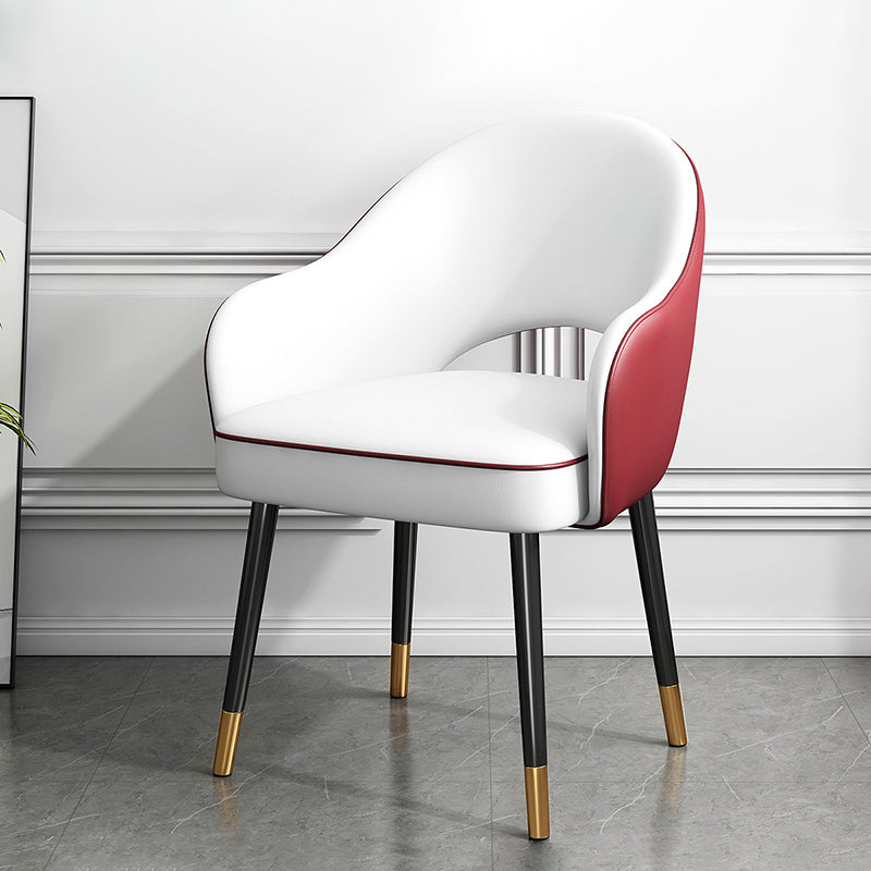 Glam Metal Dining Arm Chair Open Back Single Dining Side Chair for Restaurant Burgundy-White Clearhalo ' kitchen&dining_furn' 'Dining Chairs' 'Dining Tables & Seating' 'dining_chair' 'furn' 'furn_dining_chair' 'Furniture' 'furniture_dining_chair' 'Kitchen & Dining Furniture' 'kitchen' 3967235