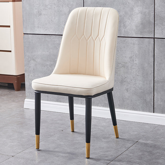 Glam Metal Dining Armless Chair Parsons Dining Single Chair for Restaurant Off-White Brass Gold Clearhalo ' kitchen&dining_furn' 'Dining Chairs' 'Dining Tables & Seating' 'dining_chair' 'furn' 'furn_dining_chair' 'Furniture' 'furniture_dining_chair' 'Kitchen & Dining Furniture' 'kitchen' 3967268