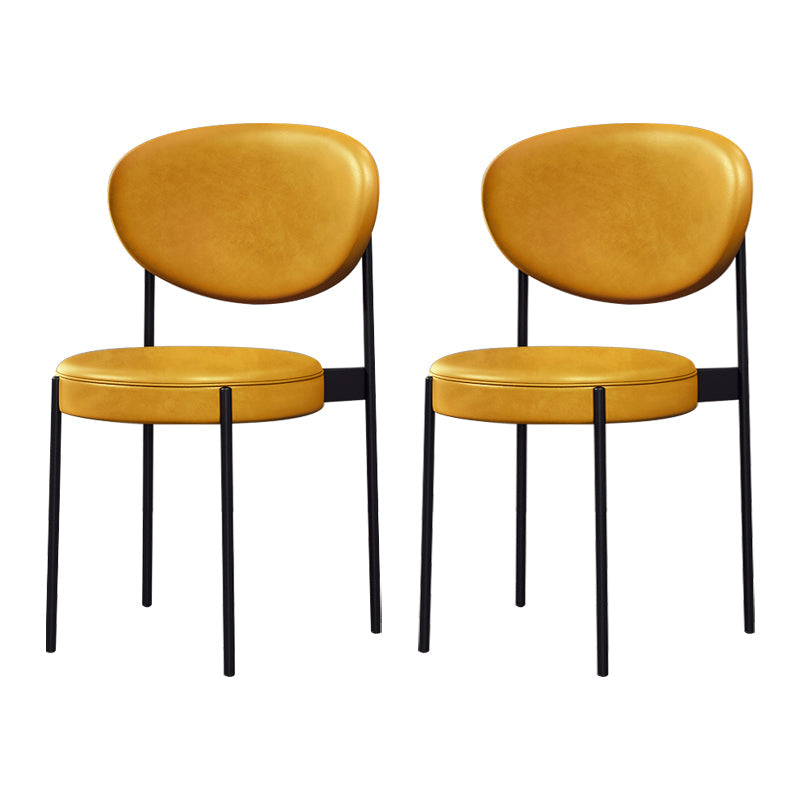 Modern Style Metal Dining Chair Open Back Dining Side Chairs for Kitchen Yellow Faux Leather 2 Piece Set Clearhalo ' kitchen&dining_furn' 'Dining Chairs' 'Dining Tables & Seating' 'dining_chair' 'furn' 'furn_dining_chair' 'Furniture' 'furniture_dining_chair' 'Kitchen & Dining Furniture' 'kitchen' 3967284
