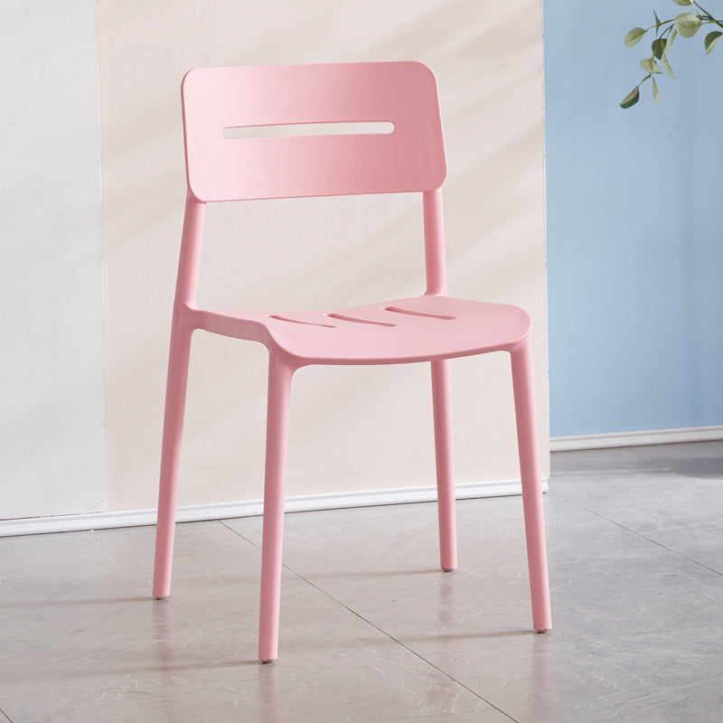 Modern Style Plastic Dining Chairs Open Back Dining Stackable Side Chair for Kitchen Pink 1 Piece Clearhalo ' kitchen&dining_furn' 'Dining Chairs' 'Dining Tables & Seating' 'dining_chair' 'furn' 'furn_dining_chair' 'Furniture' 'furniture_dining_chair' 'Kitchen & Dining Furniture' 'kitchen' 3967363