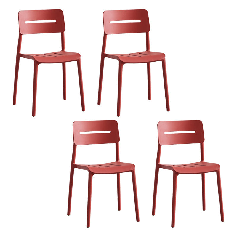 Modern Style Plastic Dining Chairs Open Back Dining Stackable Side Chair for Kitchen Burgundy 4 Piece Set Clearhalo ' kitchen&dining_furn' 'Dining Chairs' 'Dining Tables & Seating' 'dining_chair' 'furn' 'furn_dining_chair' 'Furniture' 'furniture_dining_chair' 'Kitchen & Dining Furniture' 'kitchen' 3967380