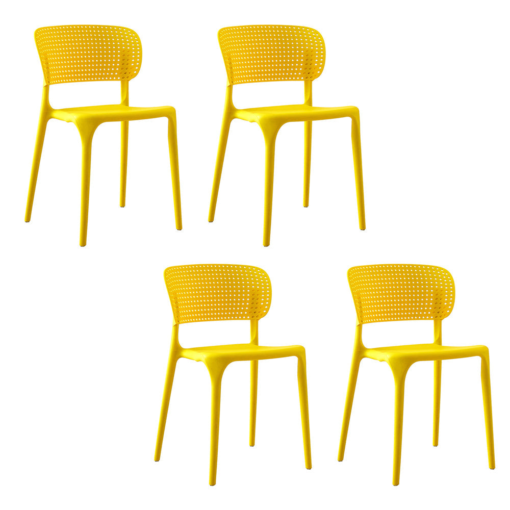 Modern Style Plastic Dining Chairs Open Back Stackable Dining Chair for Kitchen Yellow 4 Piece Set Clearhalo ' kitchen&dining_furn' 'Dining Chairs' 'Dining Tables & Seating' 'dining_chair' 'furn' 'furn_dining_chair' 'Furniture' 'furniture_dining_chair' 'Kitchen & Dining Furniture' 'kitchen' 3967426