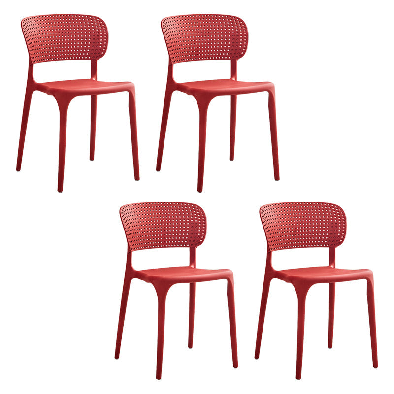 Modern Style Plastic Dining Chairs Open Back Stackable Dining Chair for Kitchen Red 4 Piece Set Clearhalo ' kitchen&dining_furn' 'Dining Chairs' 'Dining Tables & Seating' 'dining_chair' 'furn' 'furn_dining_chair' 'Furniture' 'furniture_dining_chair' 'Kitchen & Dining Furniture' 'kitchen' 3967435
